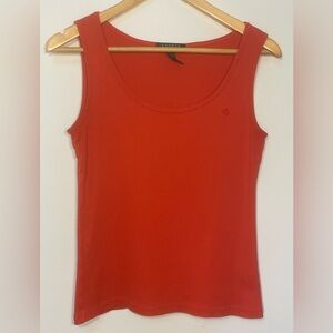 Y2K Lauren Ralph Lauren Orange Ribbed Tank Top Sleeveless Women’s Petite Medium